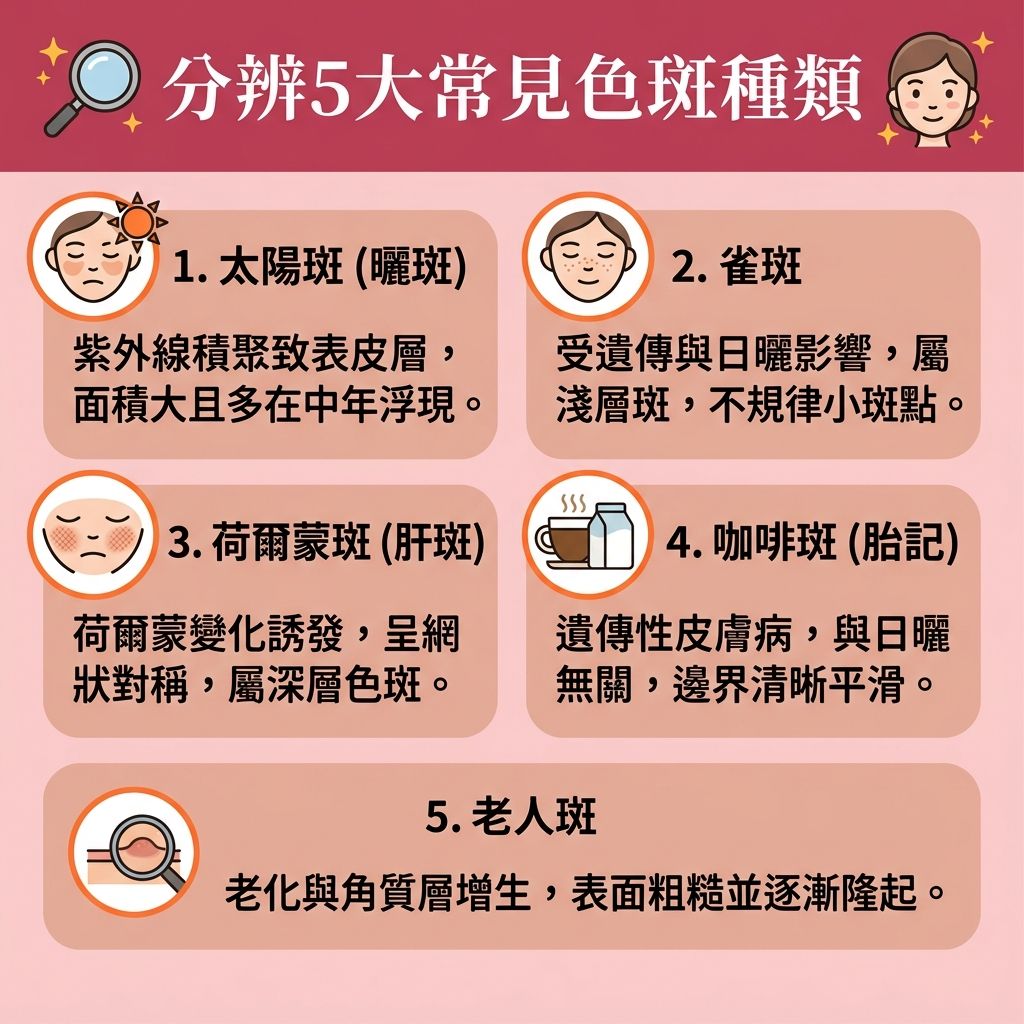 色斑種類1. 太陽斑（曬斑）